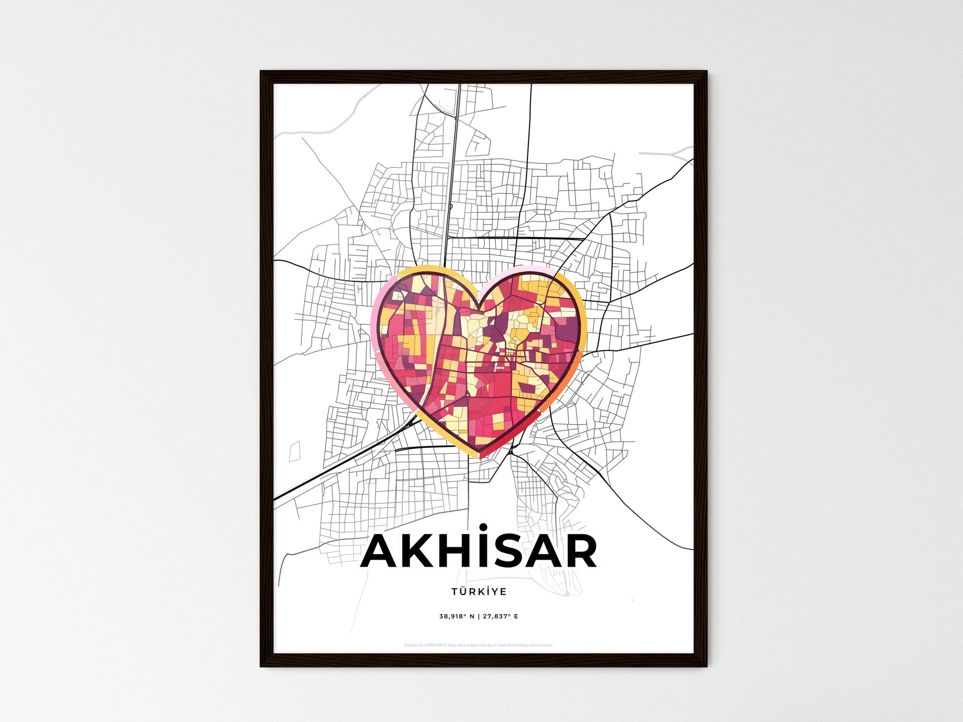 AKHISAR TURKEY minimal art map with a colorful icon. Where it all began, Couple map gift. Style 2