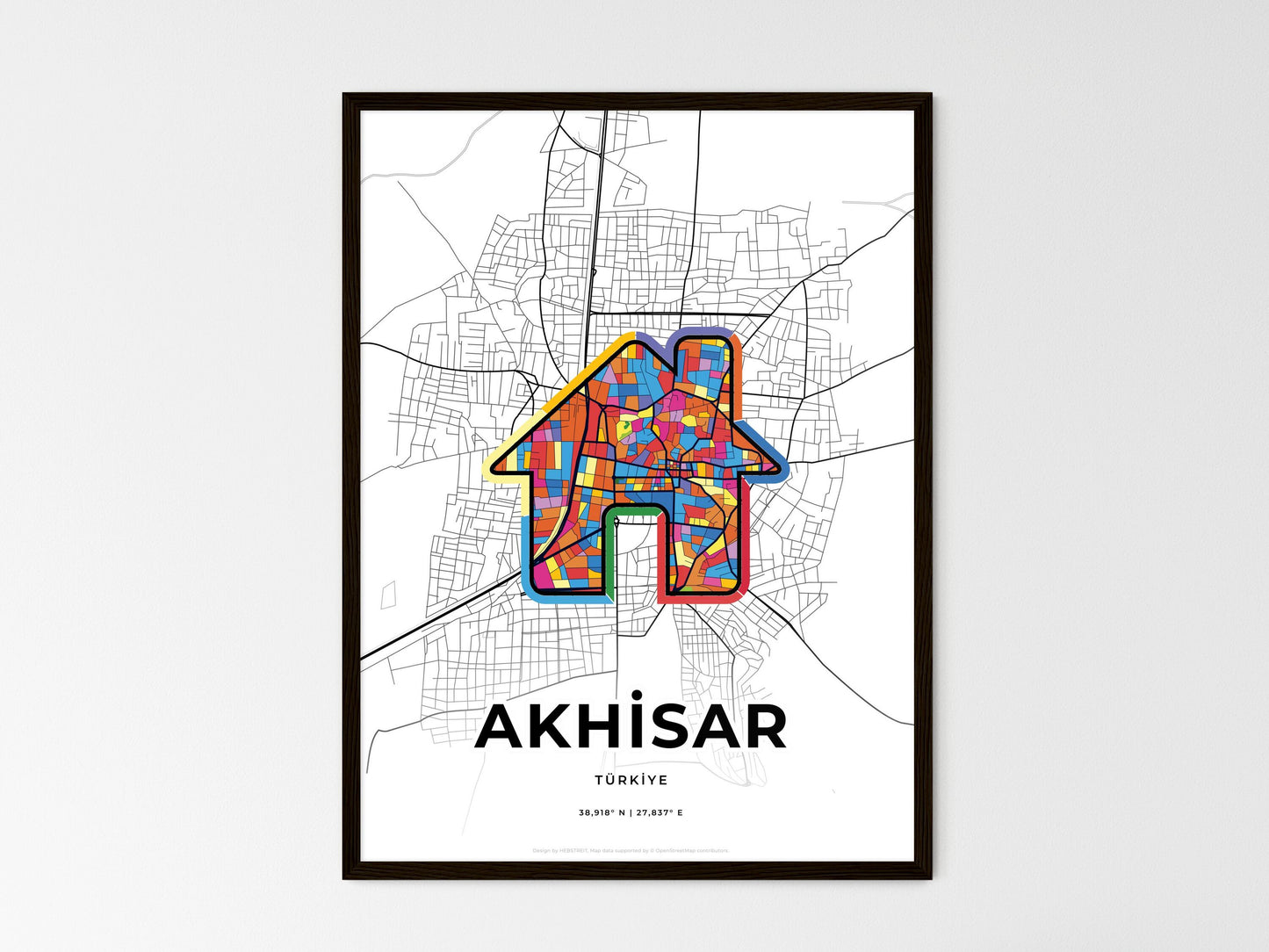 AKHISAR TURKEY minimal art map with a colorful icon. Where it all began, Couple map gift. Style 3