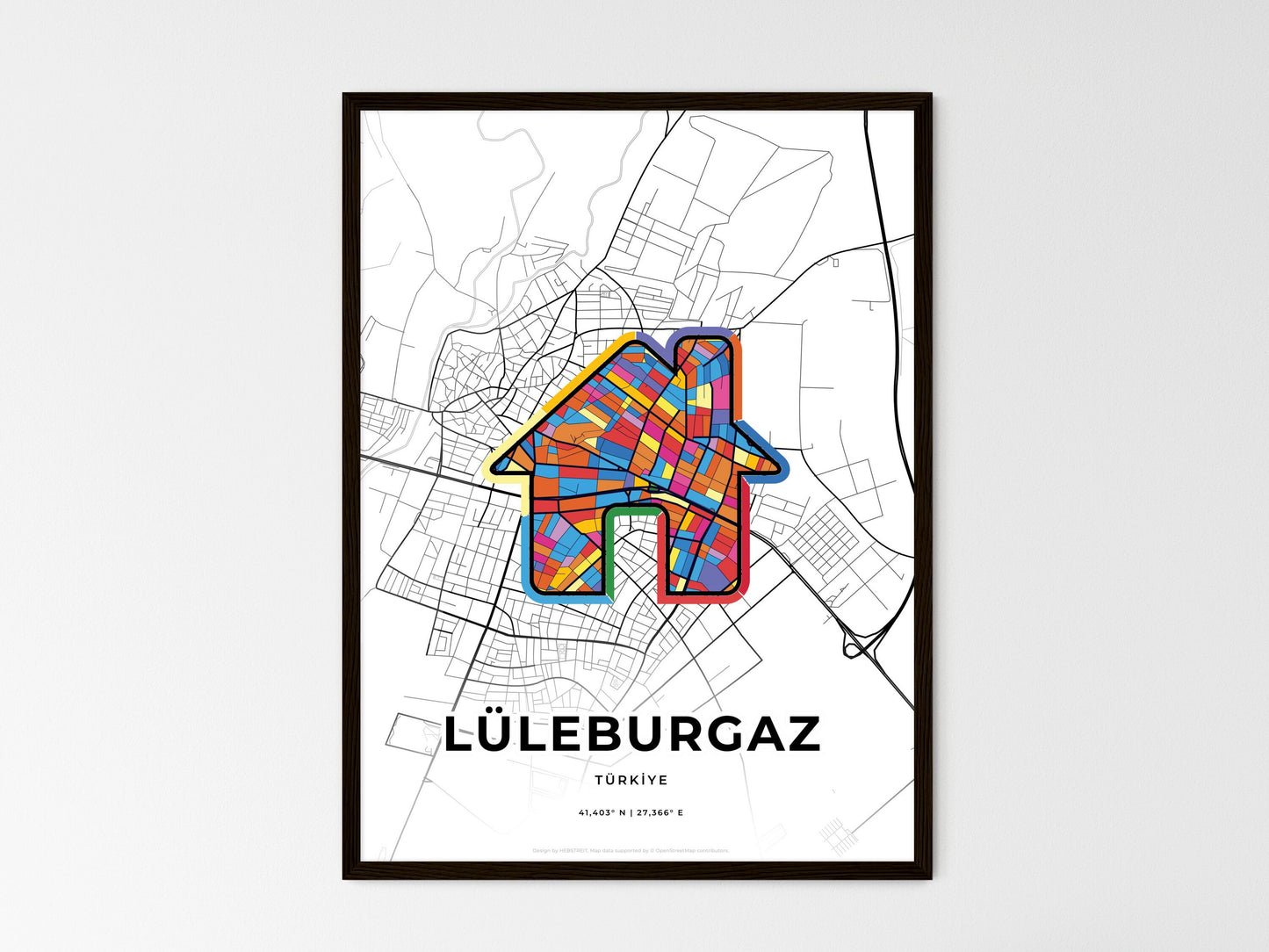 Lüleburgaz Turkey wedding art map with home icon