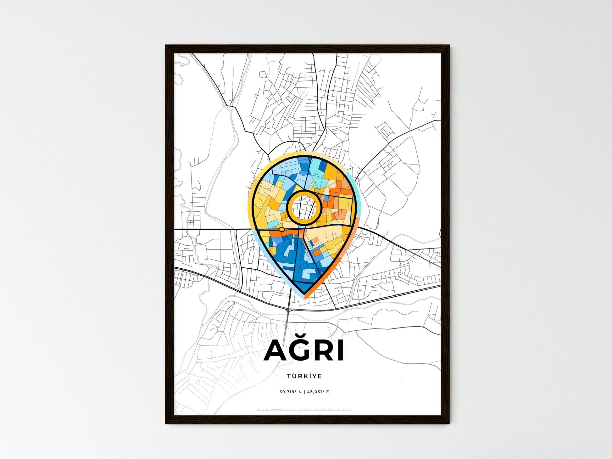 AĞRI TURKEY minimal art map with a colorful icon. Where it all began, Couple map gift. Style 1
