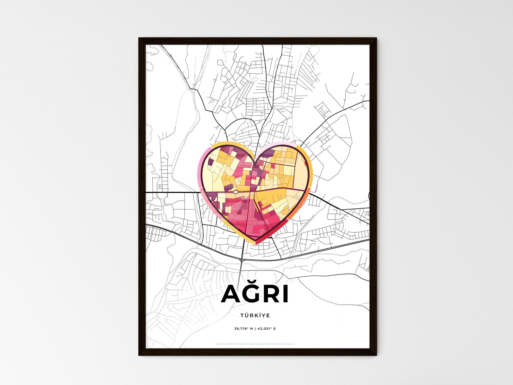 AĞRI TURKEY minimal art map with a colorful icon. Where it all began, Couple map gift. Style 2