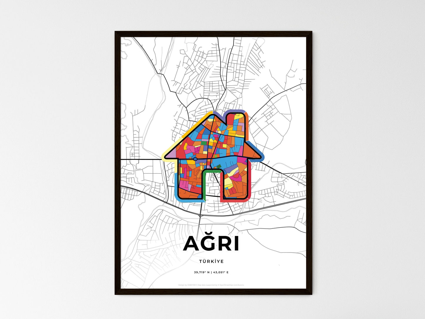Ağri Turkey wedding art map with home icon
