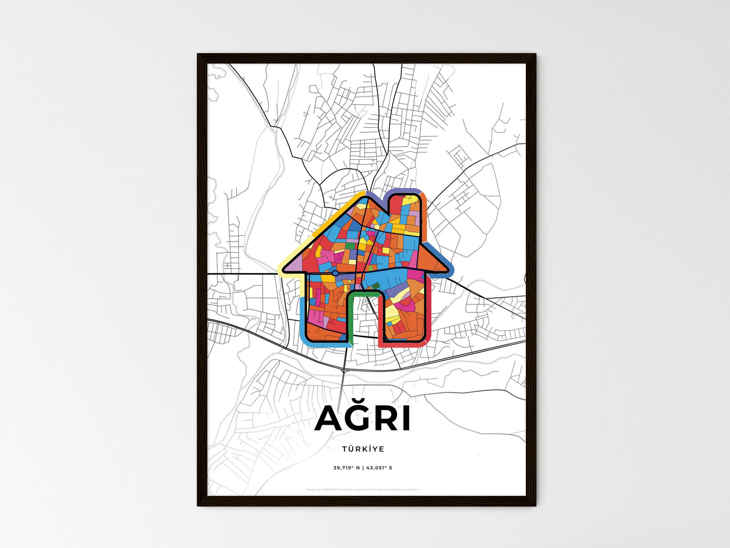 AĞRI TURKEY minimal art map with a colorful icon. Where it all began, Couple map gift. Style 3