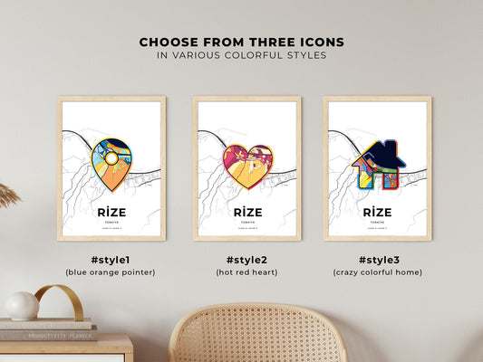 Rize Turkey maps with colorful icons