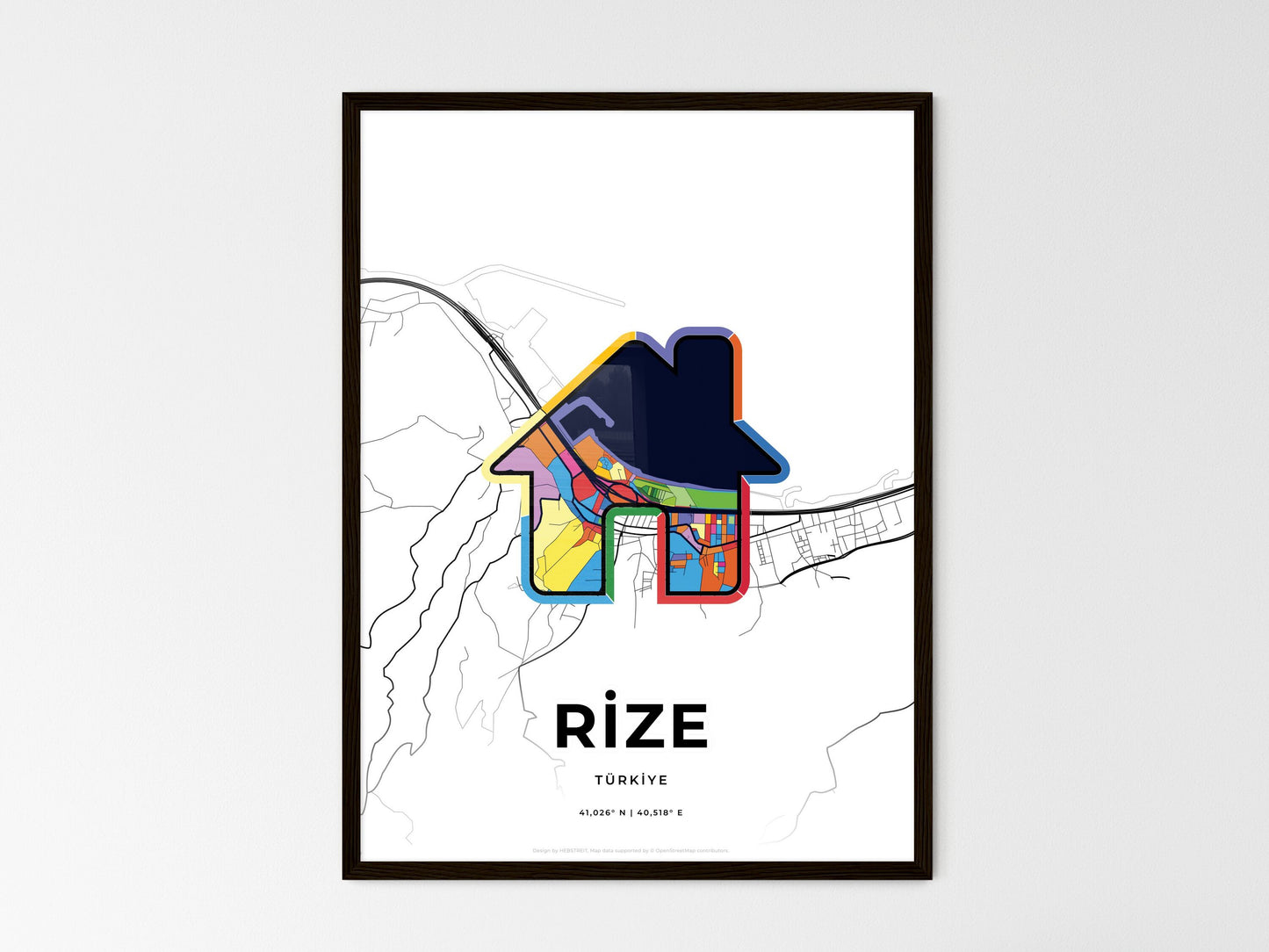 Rize Turkey wedding art map with home icon