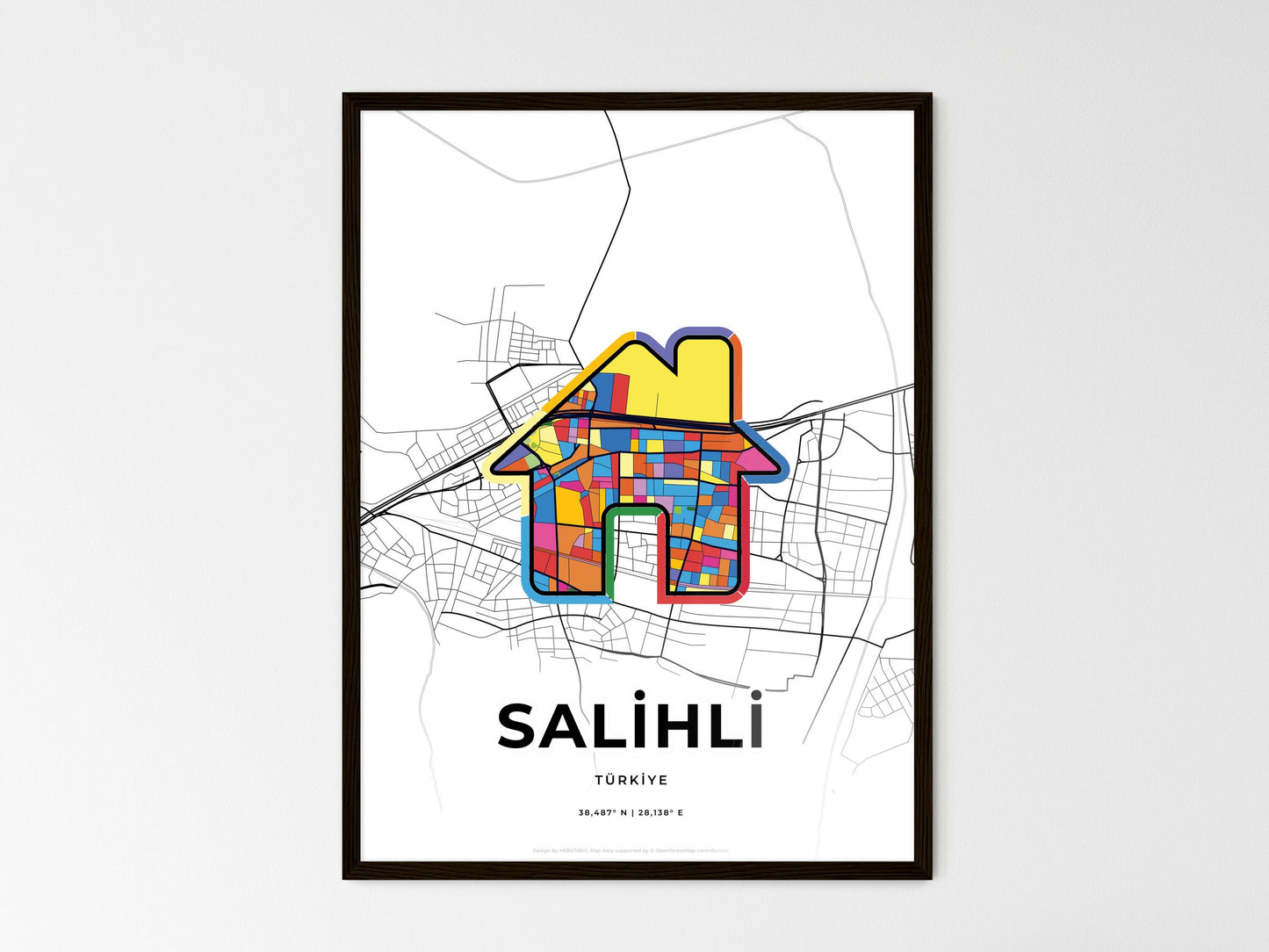 Salihli Turkey wedding art map with home icon