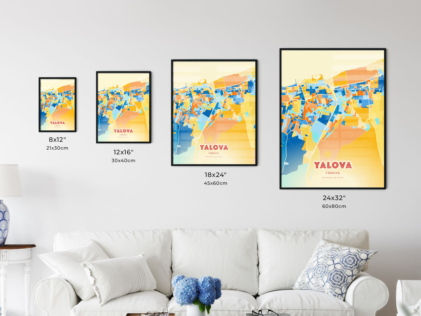 Colorful YALOVA TURKEY Fine Art Map Blue Orange