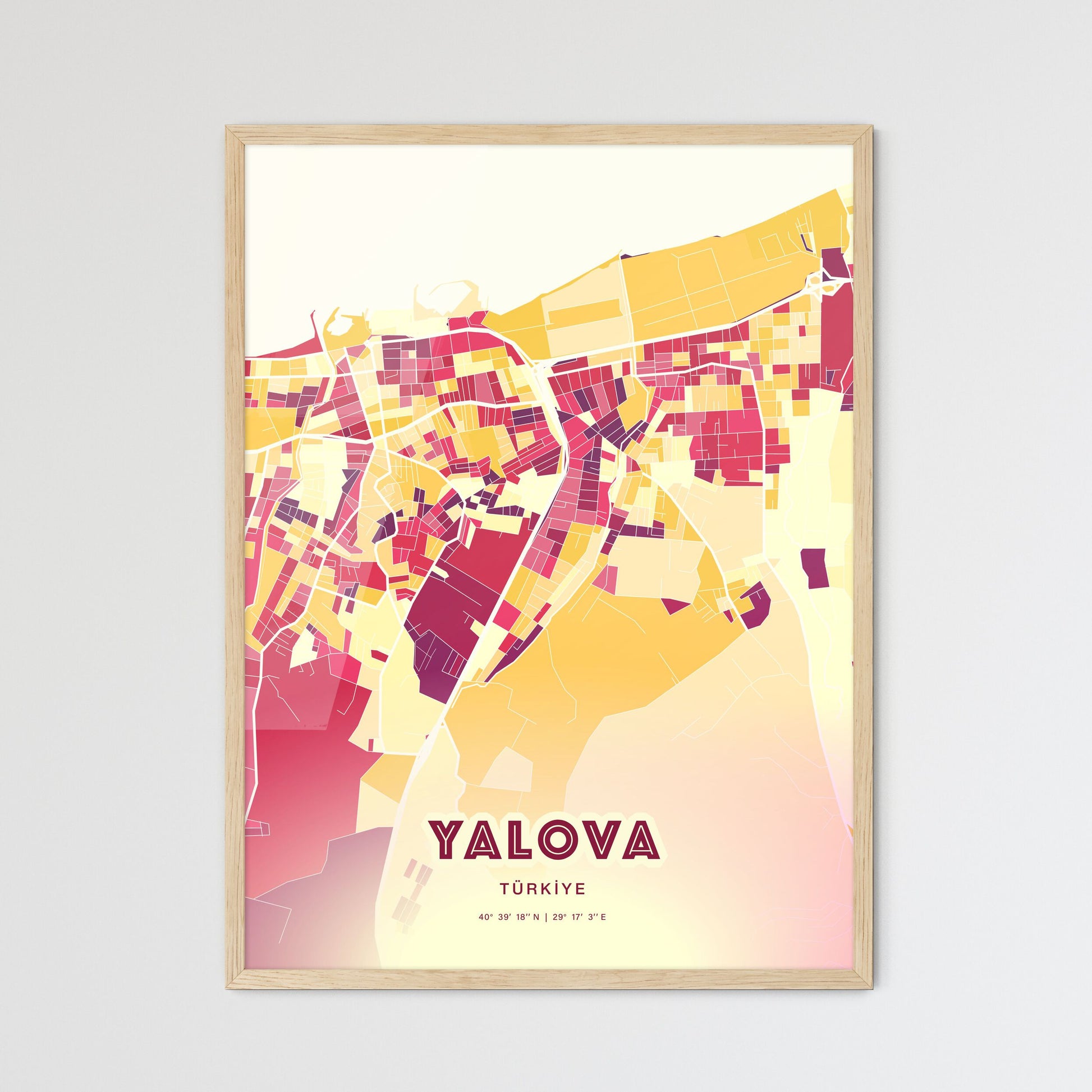 Colorful YALOVA TURKEY Fine Art Map Hot Red