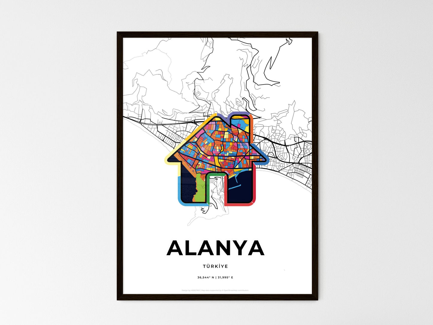 Alanya Turkey wedding art map with home icon