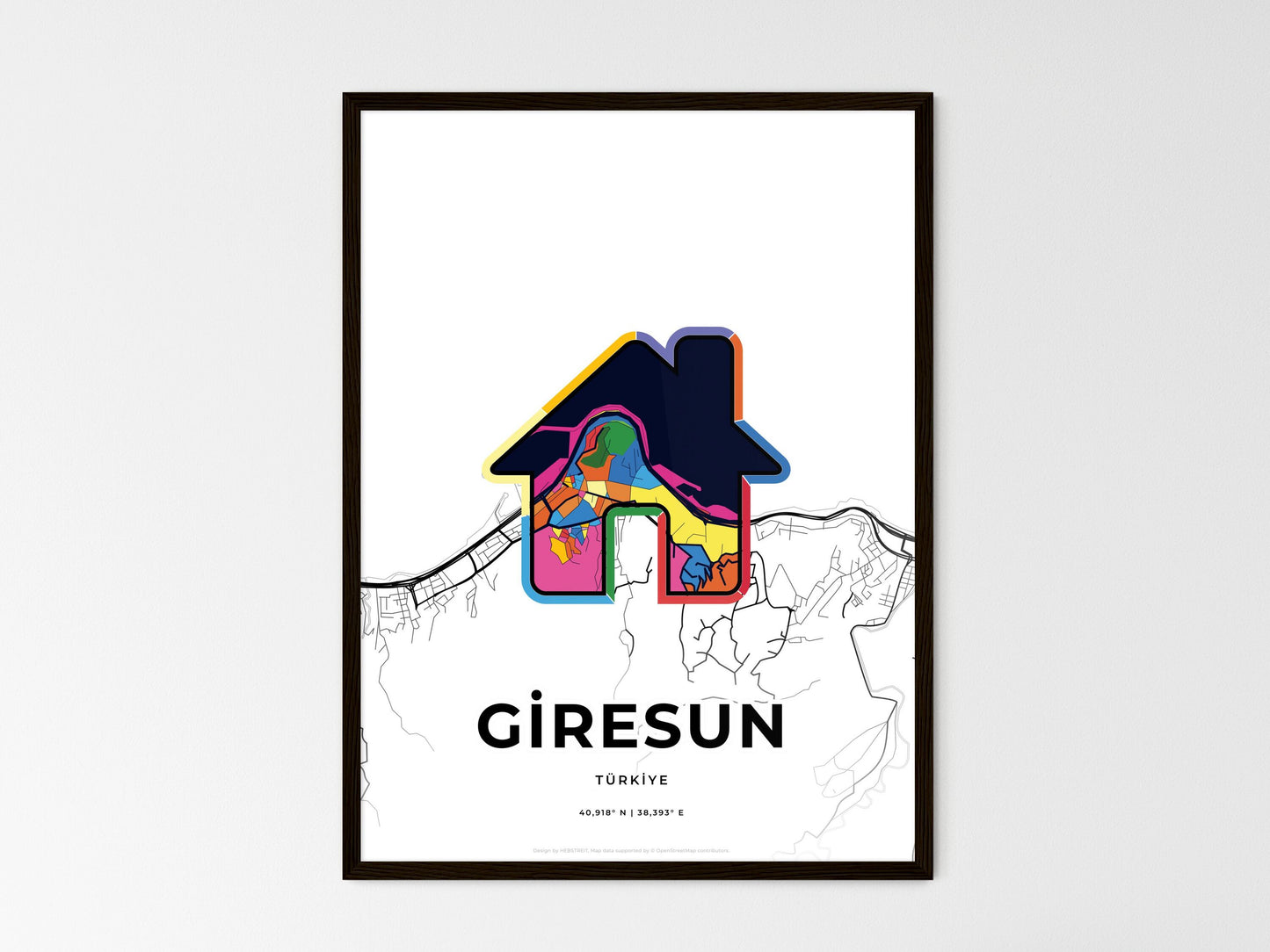 Giresun Turkey wedding art map with home icon