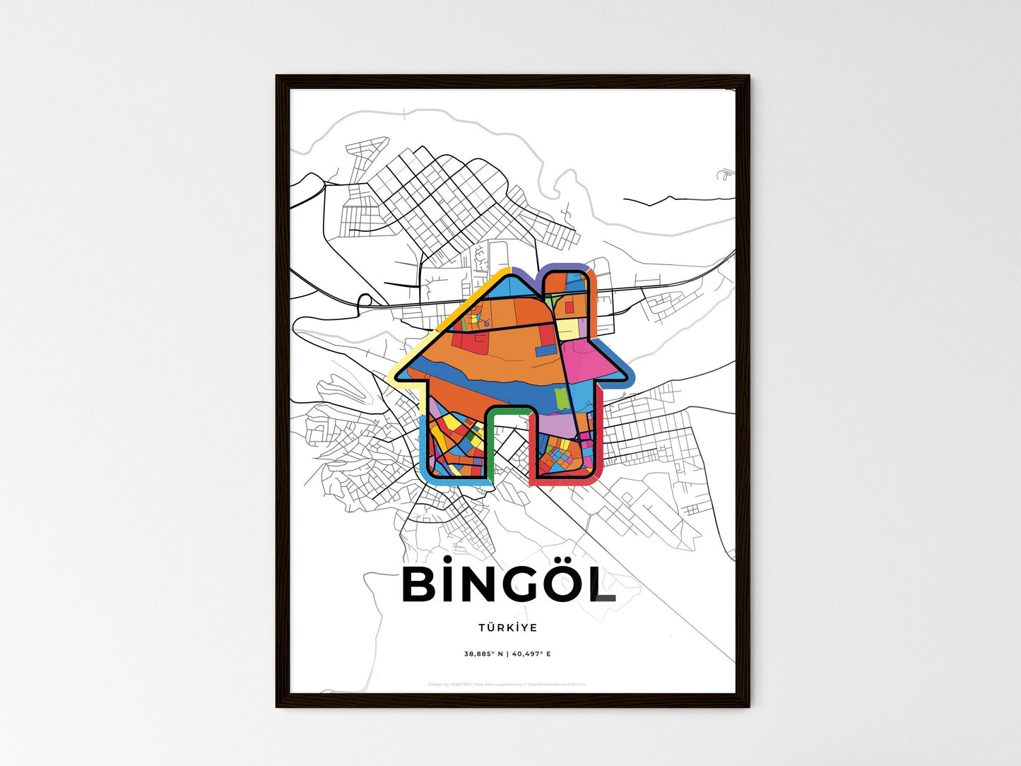 Bingöl Turkey wedding art map with home icon