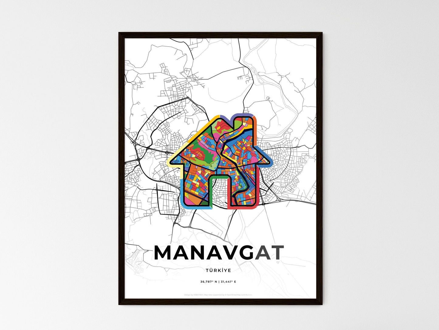 Manavgat Turkey wedding art map with home icon