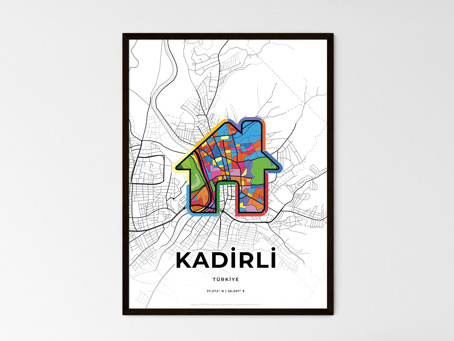 Kadirli Turkey wedding art map with home icon