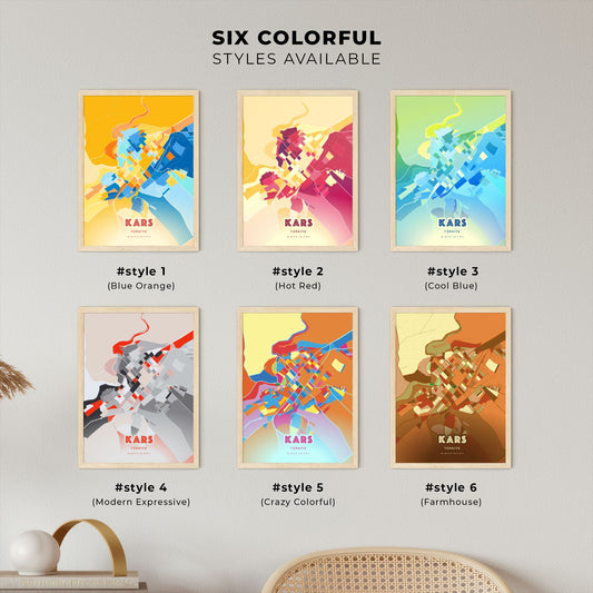 Colorful KARS TURKEY Fine Art Map Blue Orange