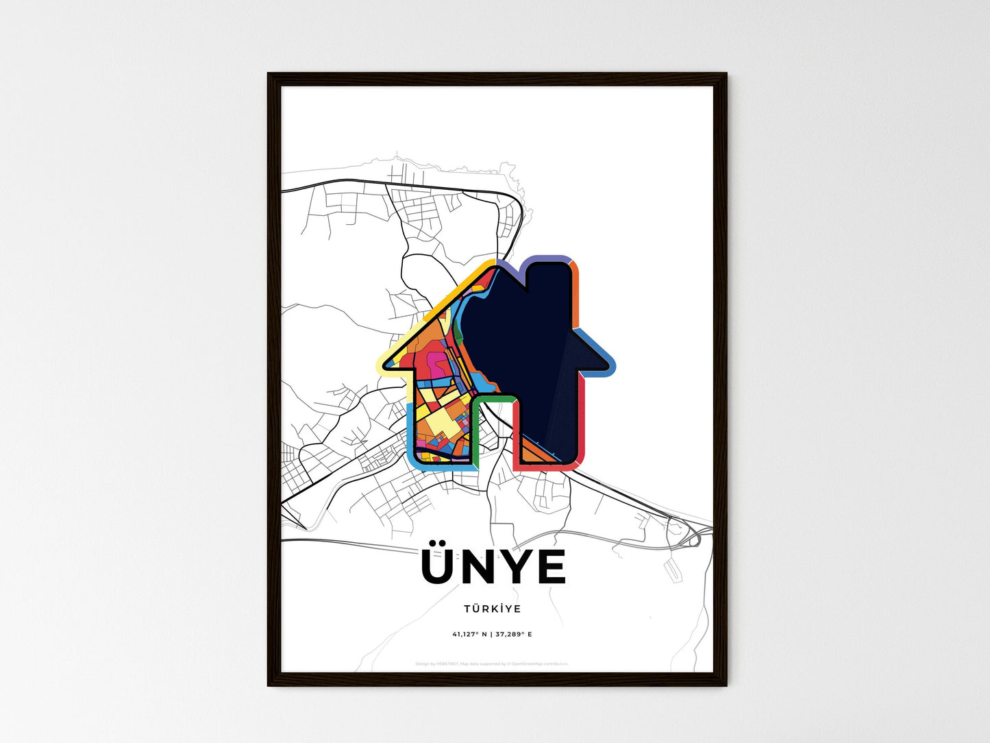 Ünye Turkey wedding art map with home icon