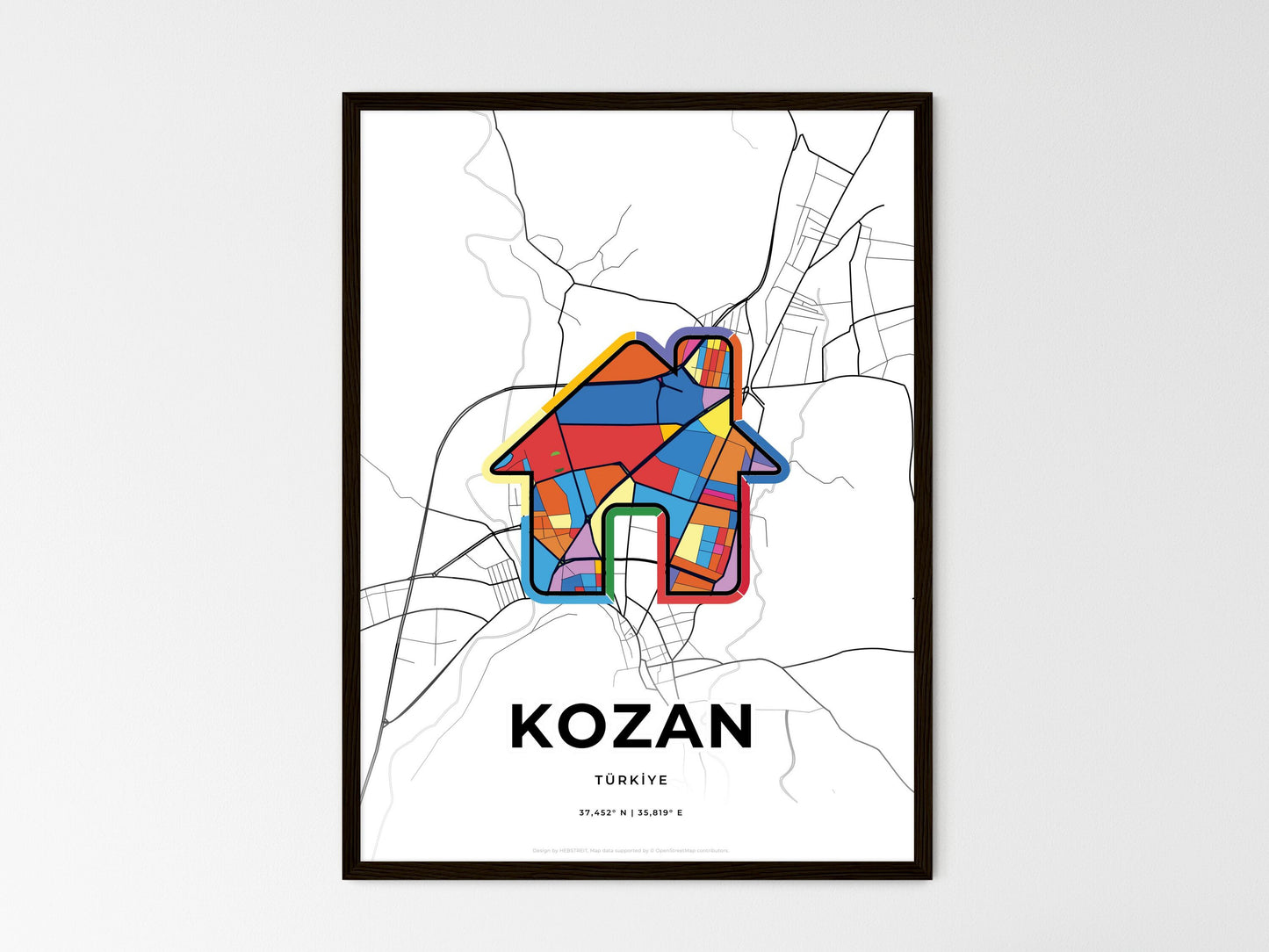 Kozan Turkey wedding art map with home icon