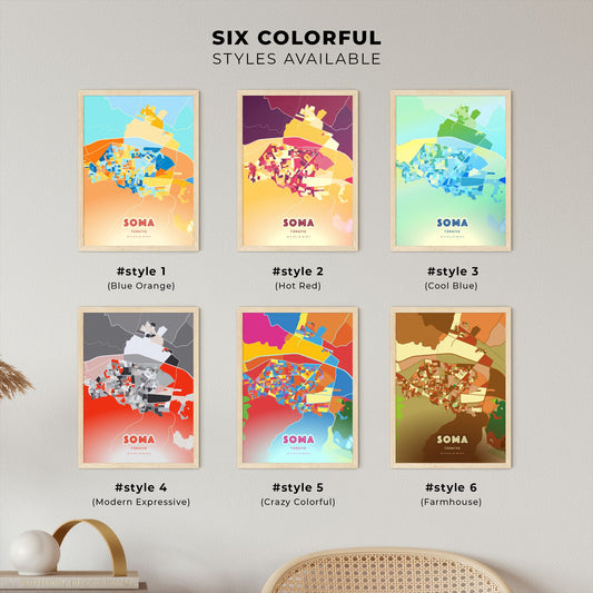 Colorful SOMA TURKEY Fine Art Map Blue Orange