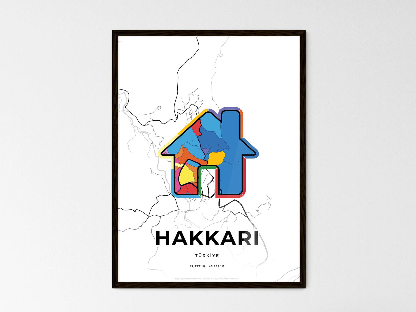 Hakkâri Turkey wedding art map with home icon