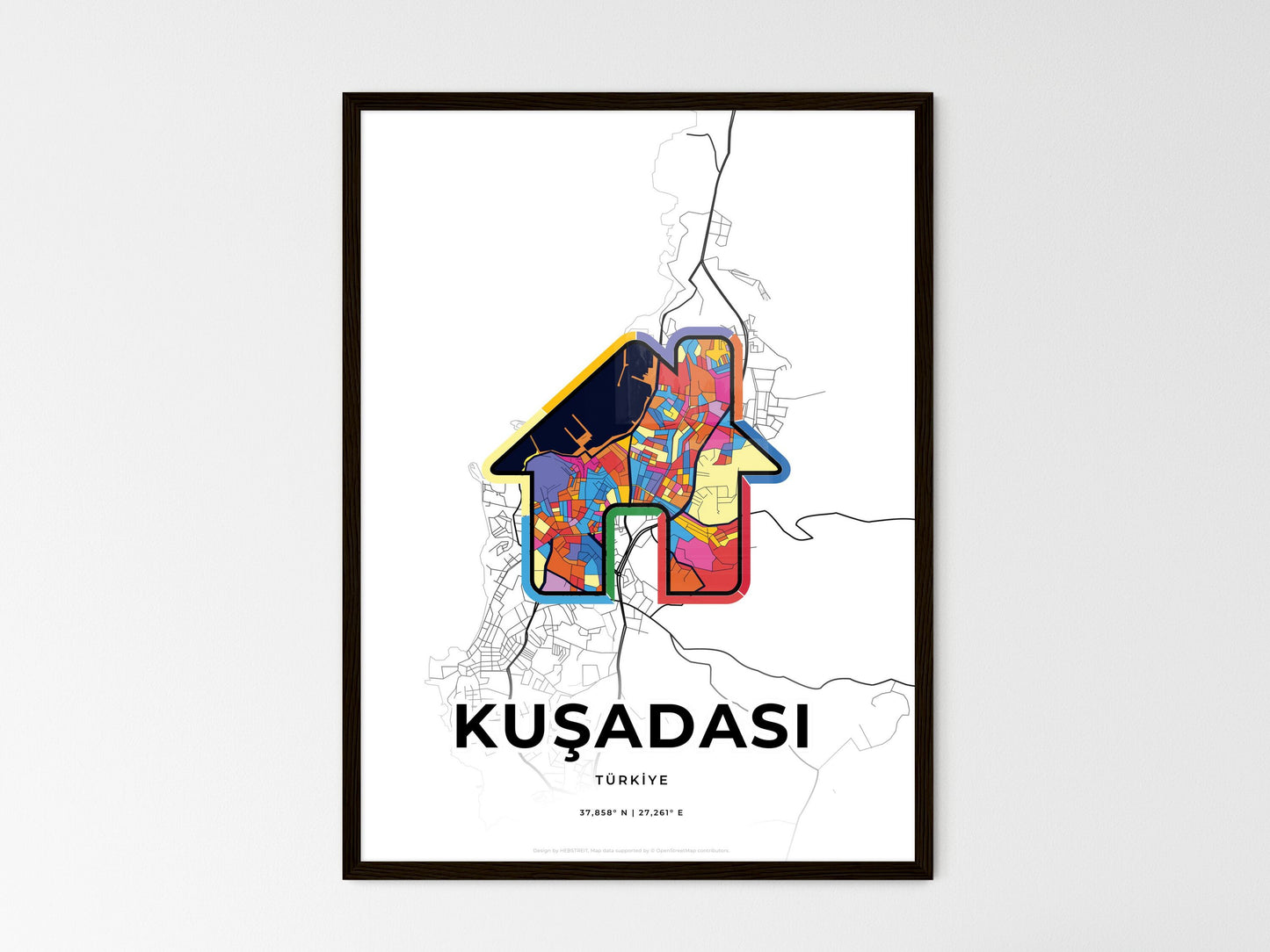 Kuşadasi Turkey wedding art map with home icon