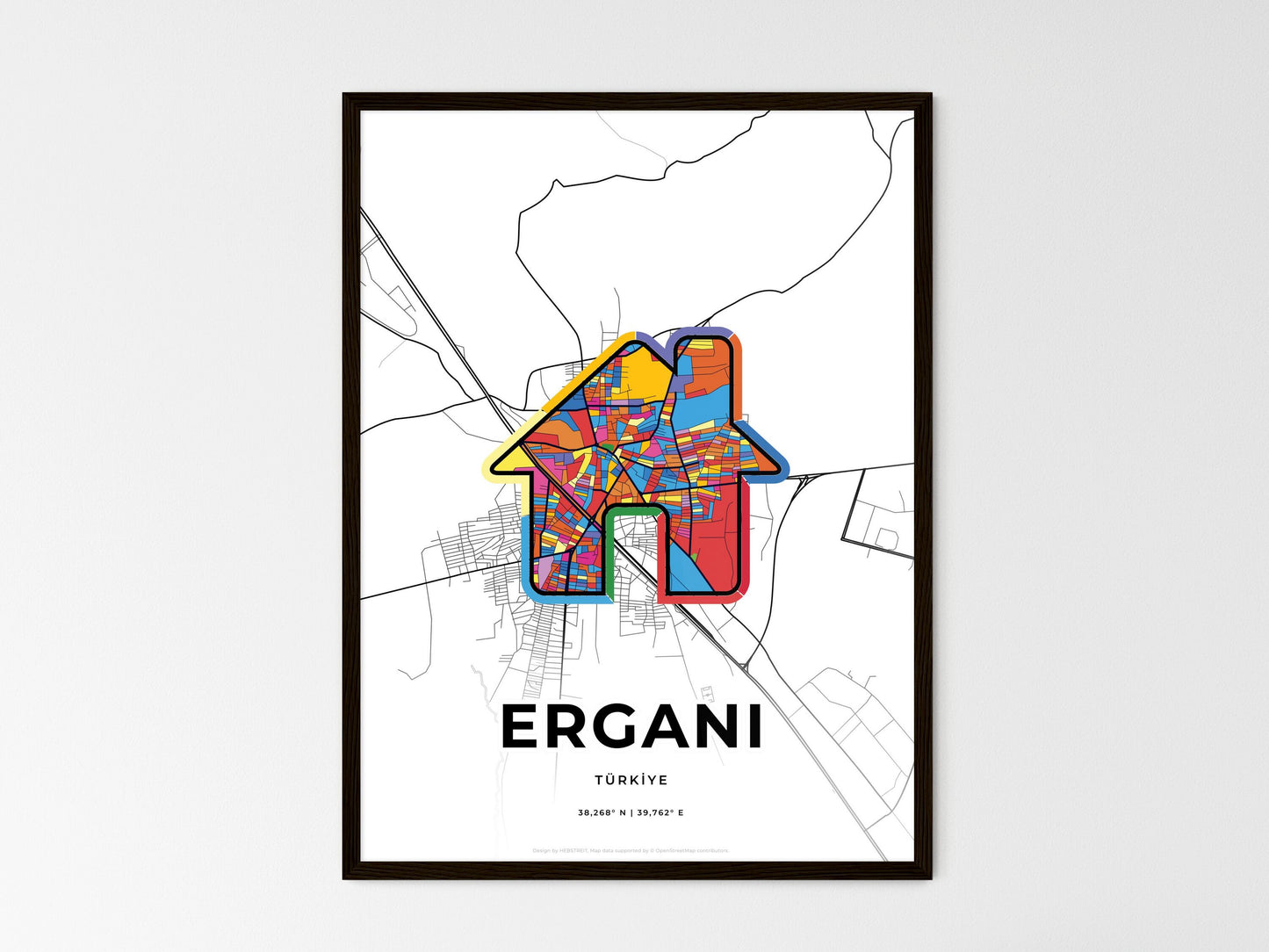Ergani Turkey wedding art map with home icon