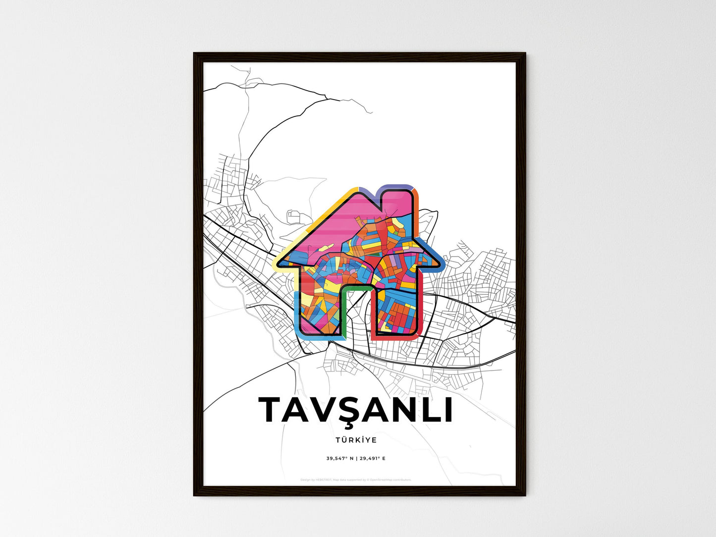 Tavşanli Turkey wedding art map with home icon
