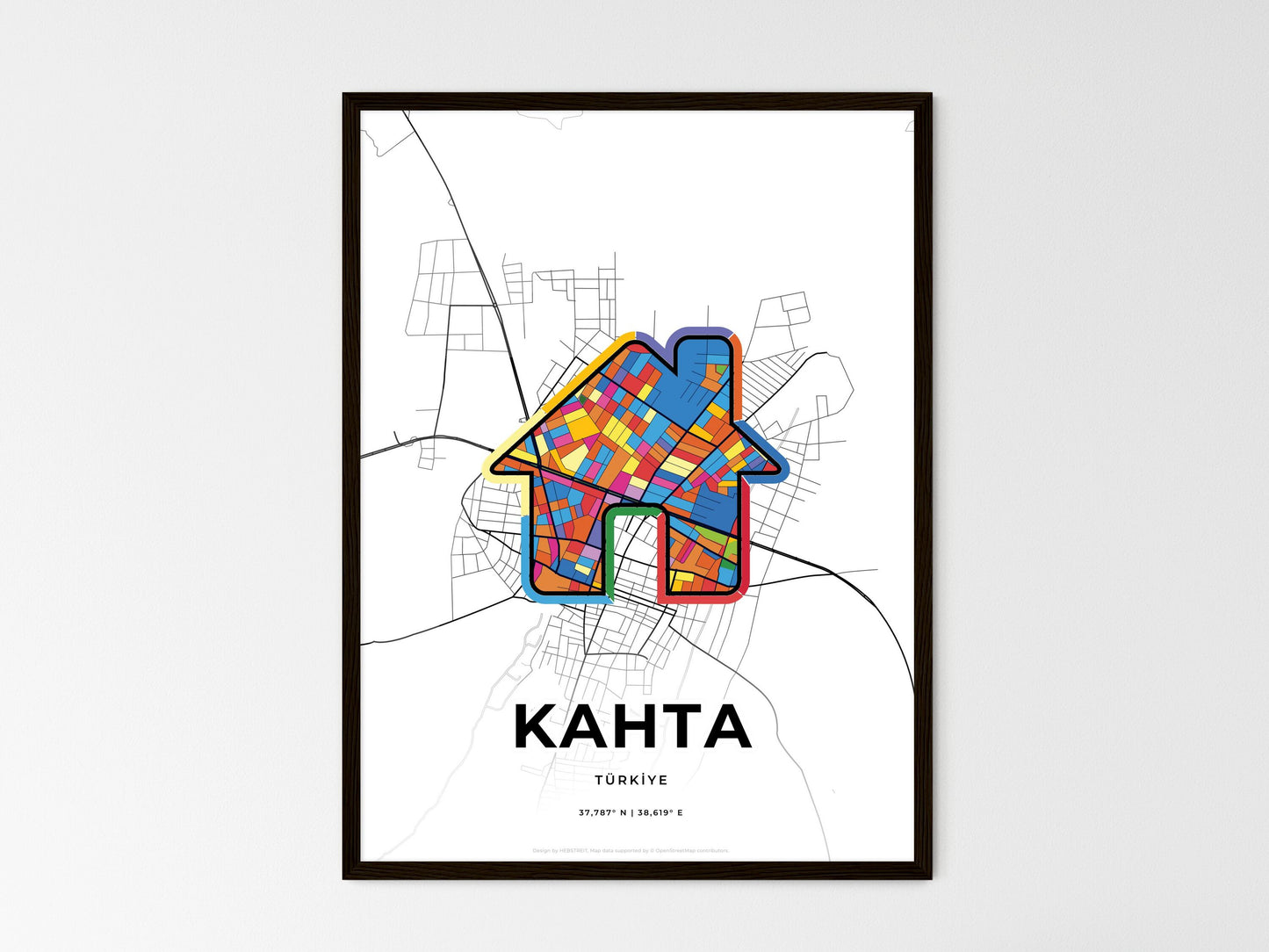 Kahta Turkey wedding art map with home icon