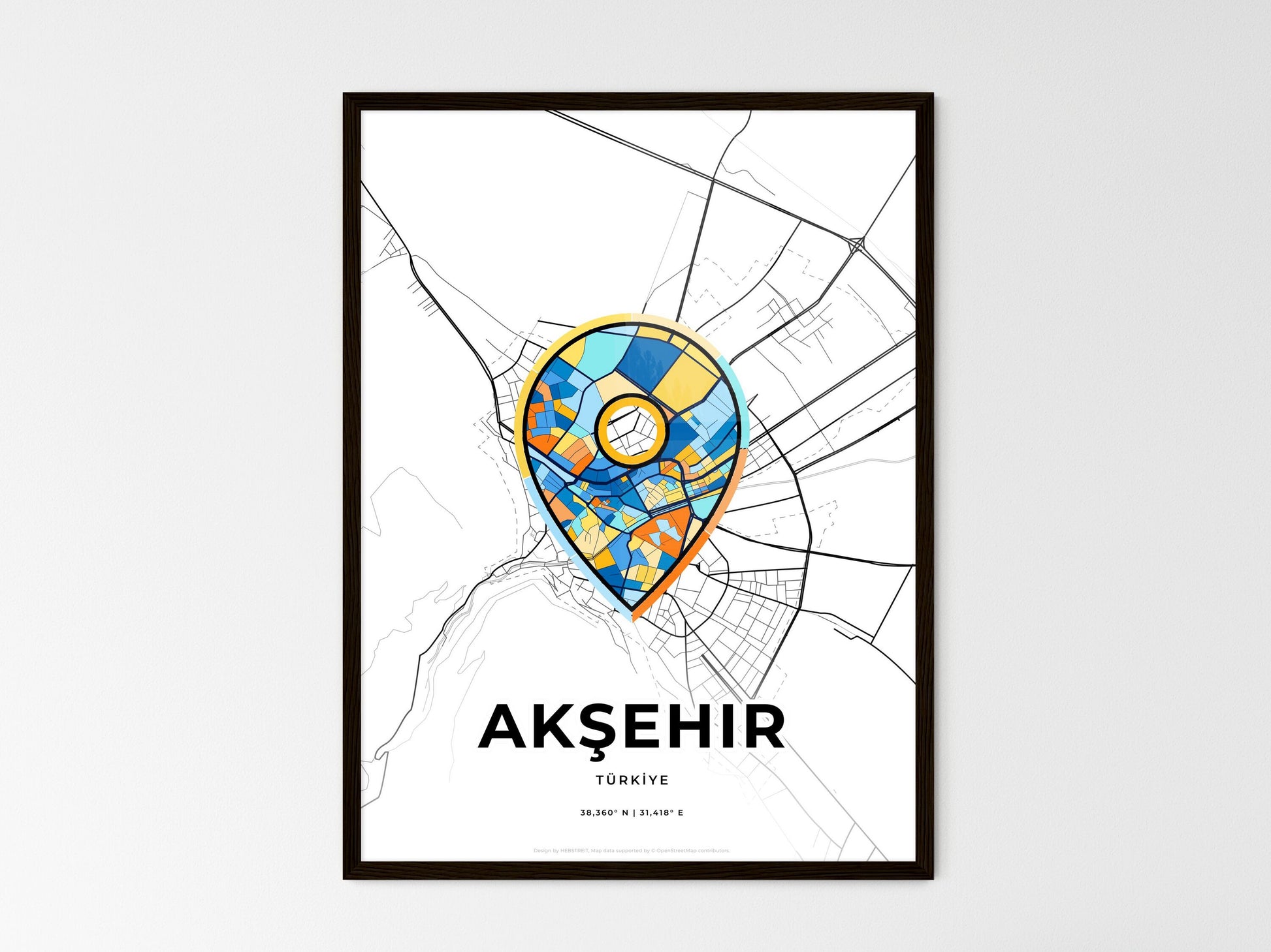 AKŞEHIR TURKEY minimal art map with a colorful icon. Where it all began, Couple map gift. Style 1