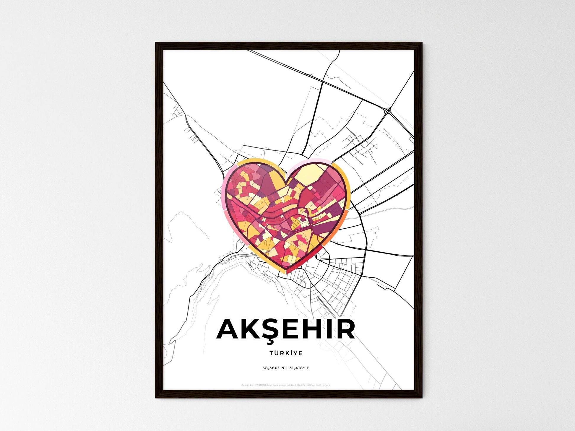 AKŞEHIR TURKEY minimal art map with a colorful icon. Where it all began, Couple map gift. Style 2