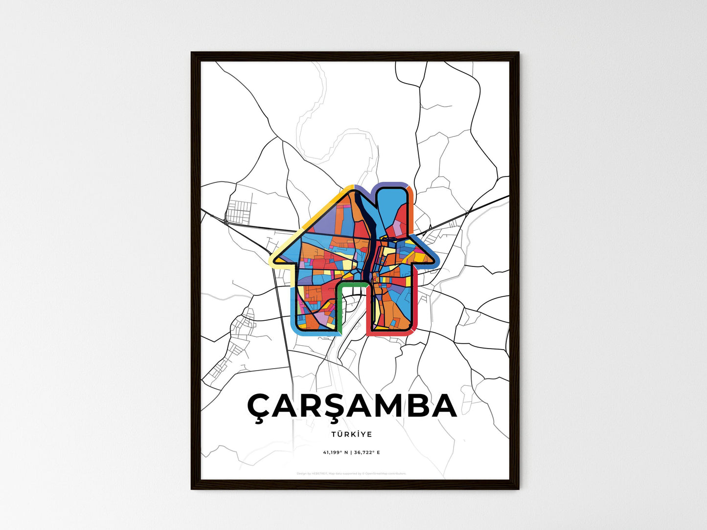 Çarşamba Turkey wedding art map with home icon