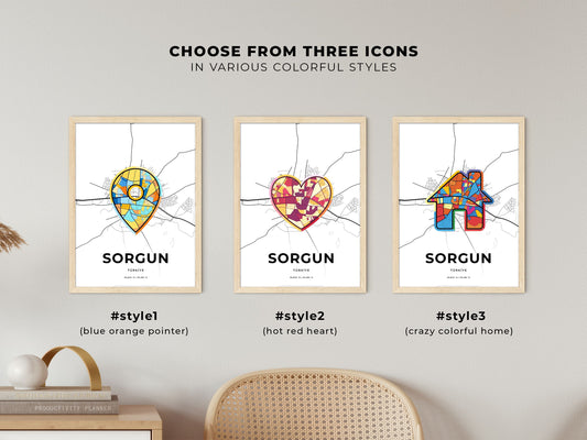 Sorgun Turkey maps with colorful icons