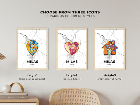 Milas Turkey maps with colorful icons