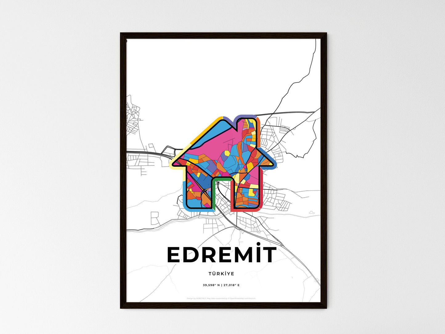 Edremit Turkey wedding art map with home icon
