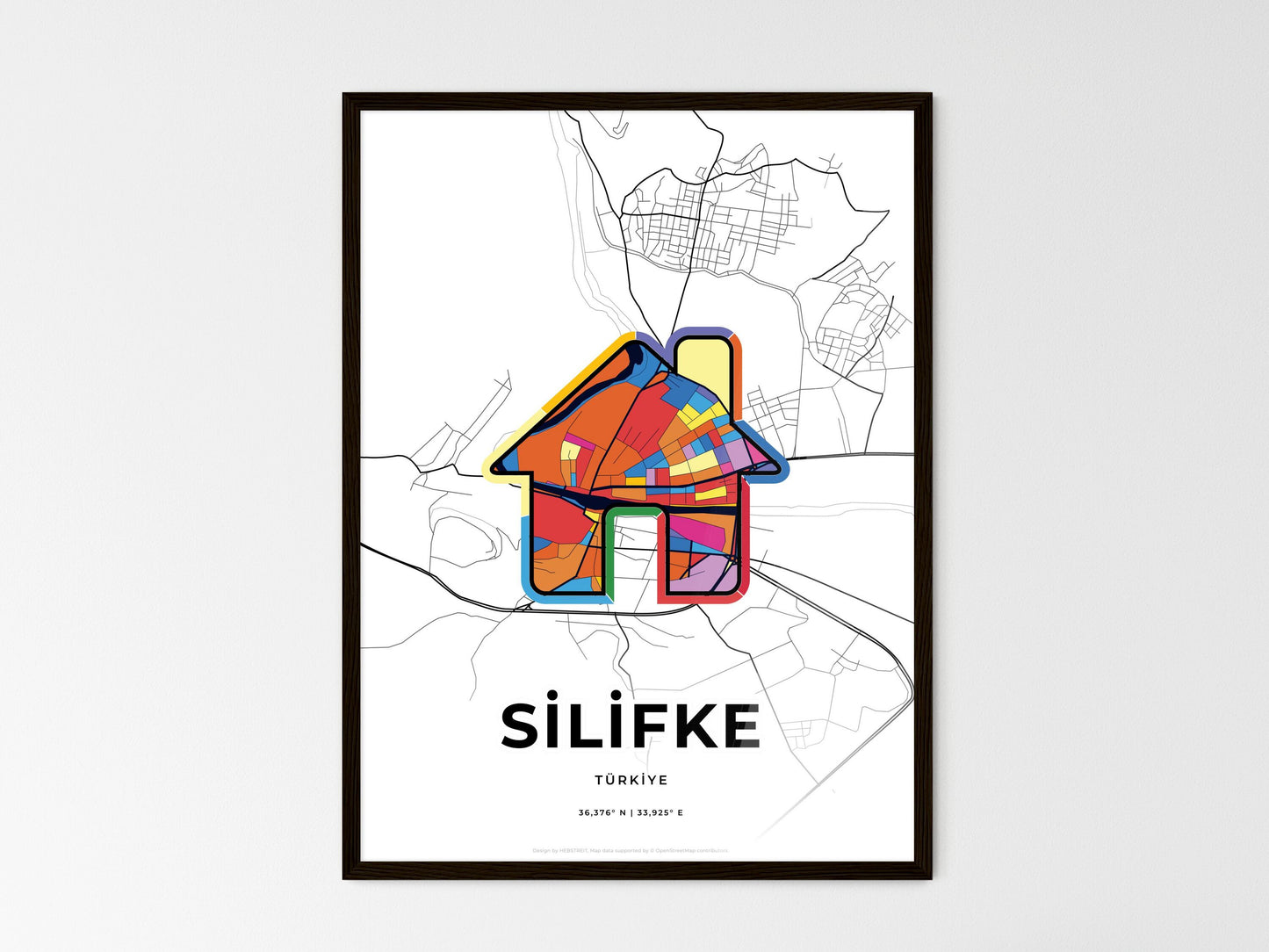 Silifke Turkey wedding art map with home icon