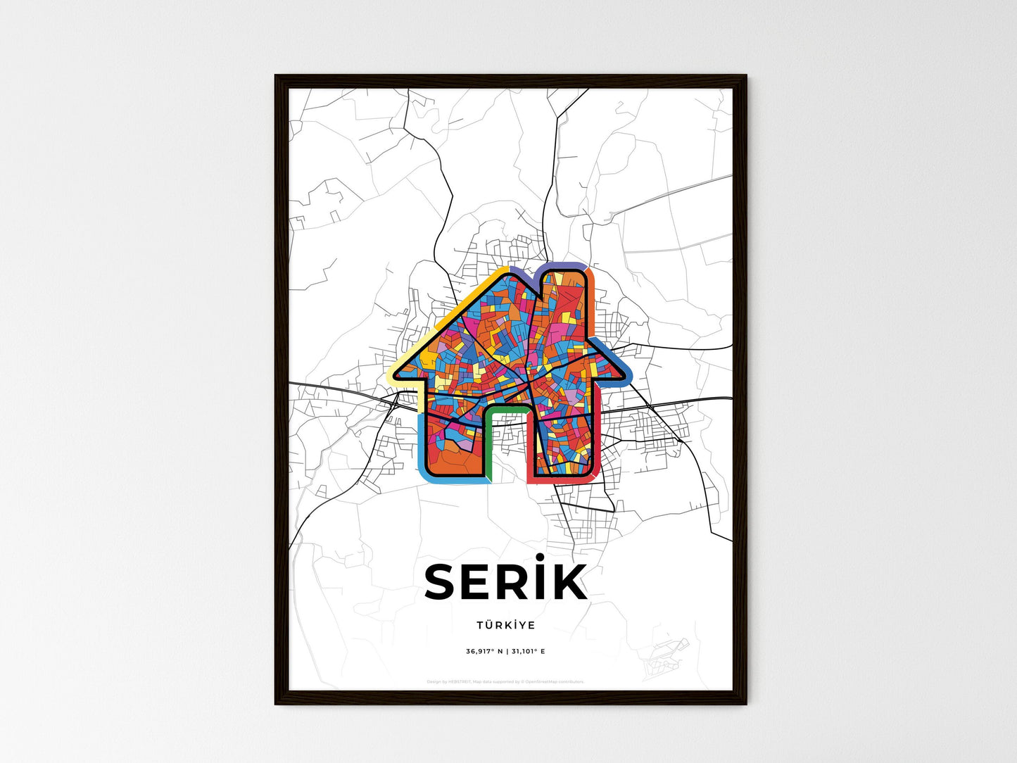 Serik Turkey wedding art map with home icon