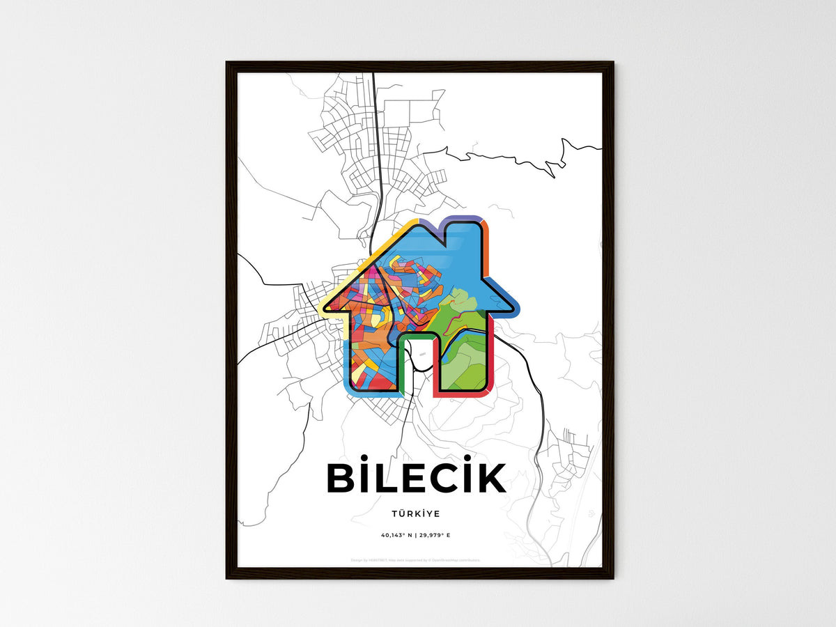 Bilecik Turkey wedding art map with home icon