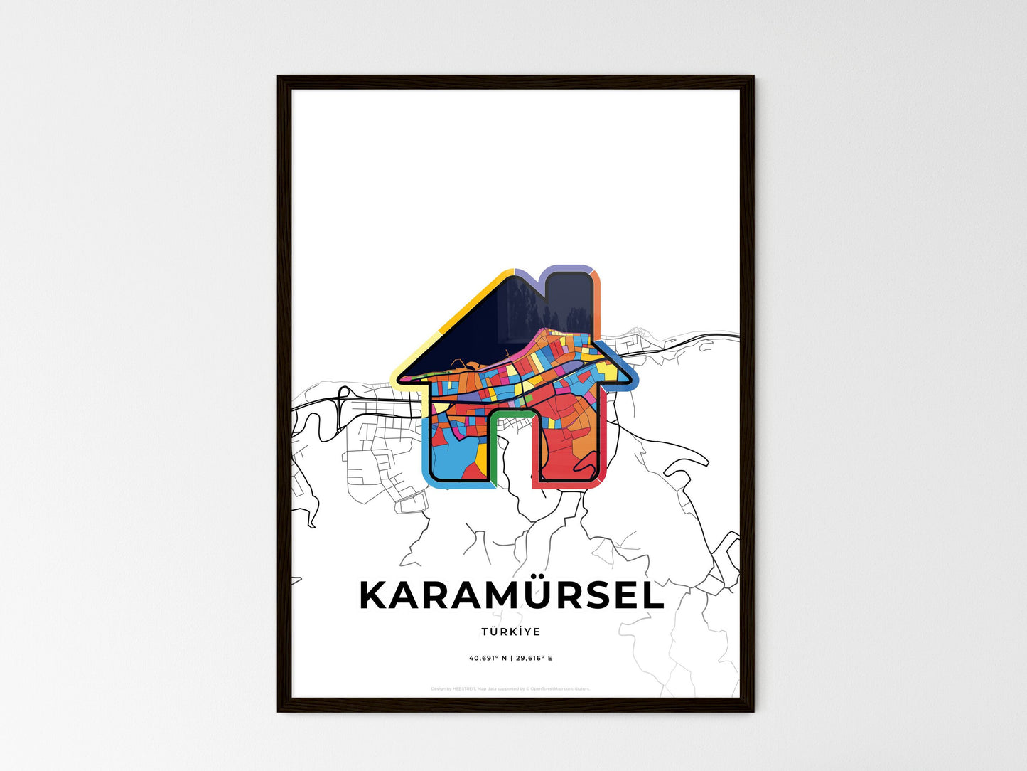 Karamürsel Turkey wedding art map with home icon