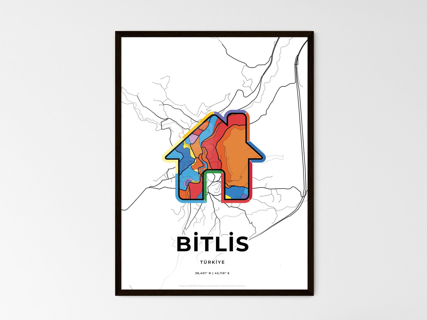 Bitlis Turkey wedding art map with home icon