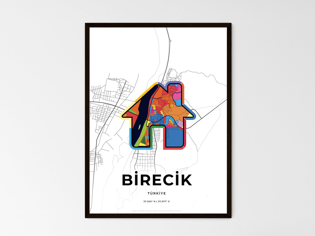 Birecik Turkey wedding art map with home icon