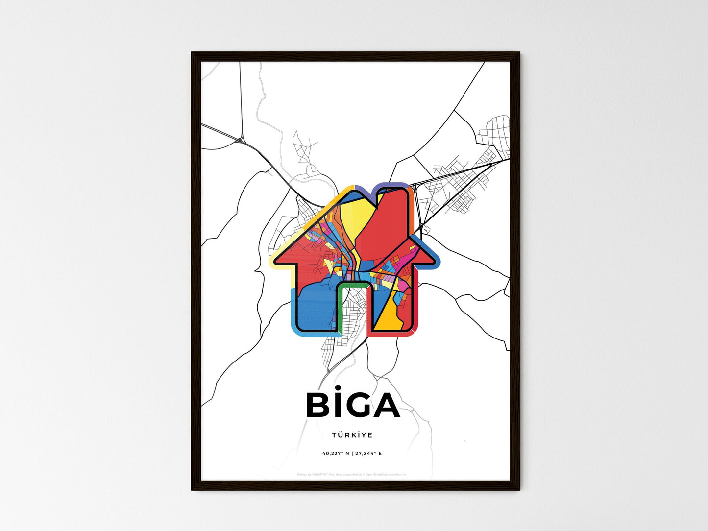 Biga Turkey wedding art map with home icon