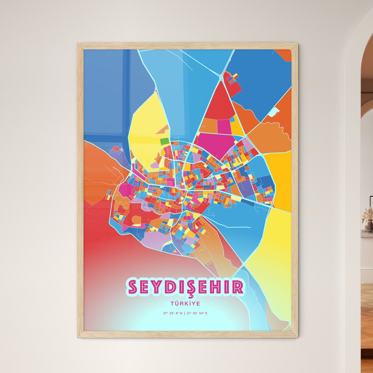 Colorful SEYDIŞEHIR TURKEY Fine Art Map Crazy Colors