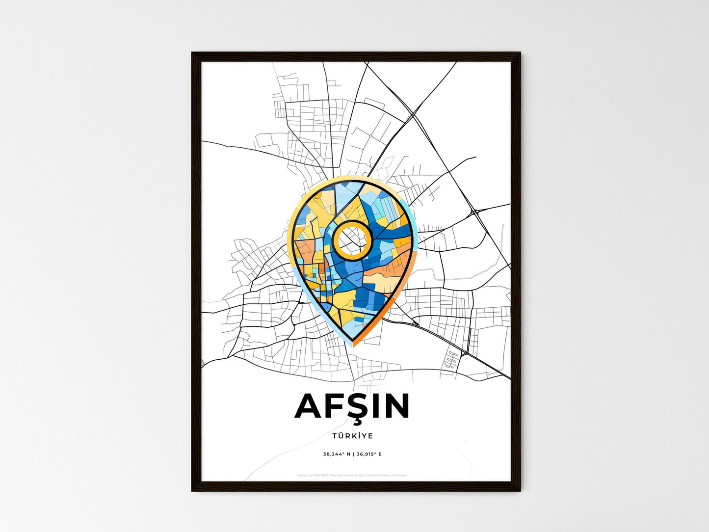 AFŞIN TURKEY minimal art map with a colorful icon. Where it all began, Couple map gift. Style 1