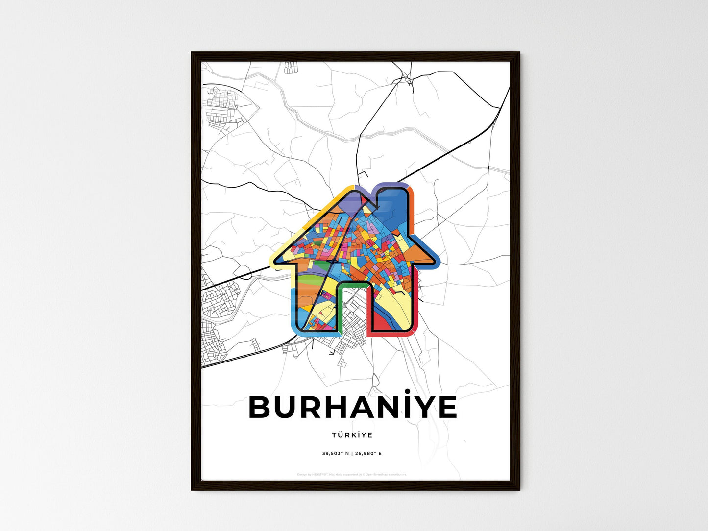 Burhaniye Turkey wedding art map with home icon