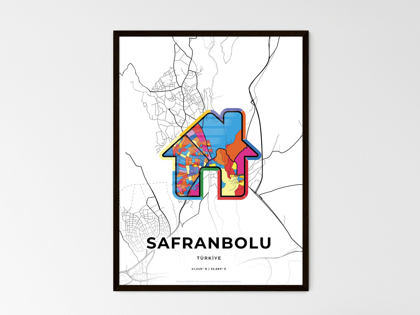 Safranbolu Turkey wedding art map with home icon