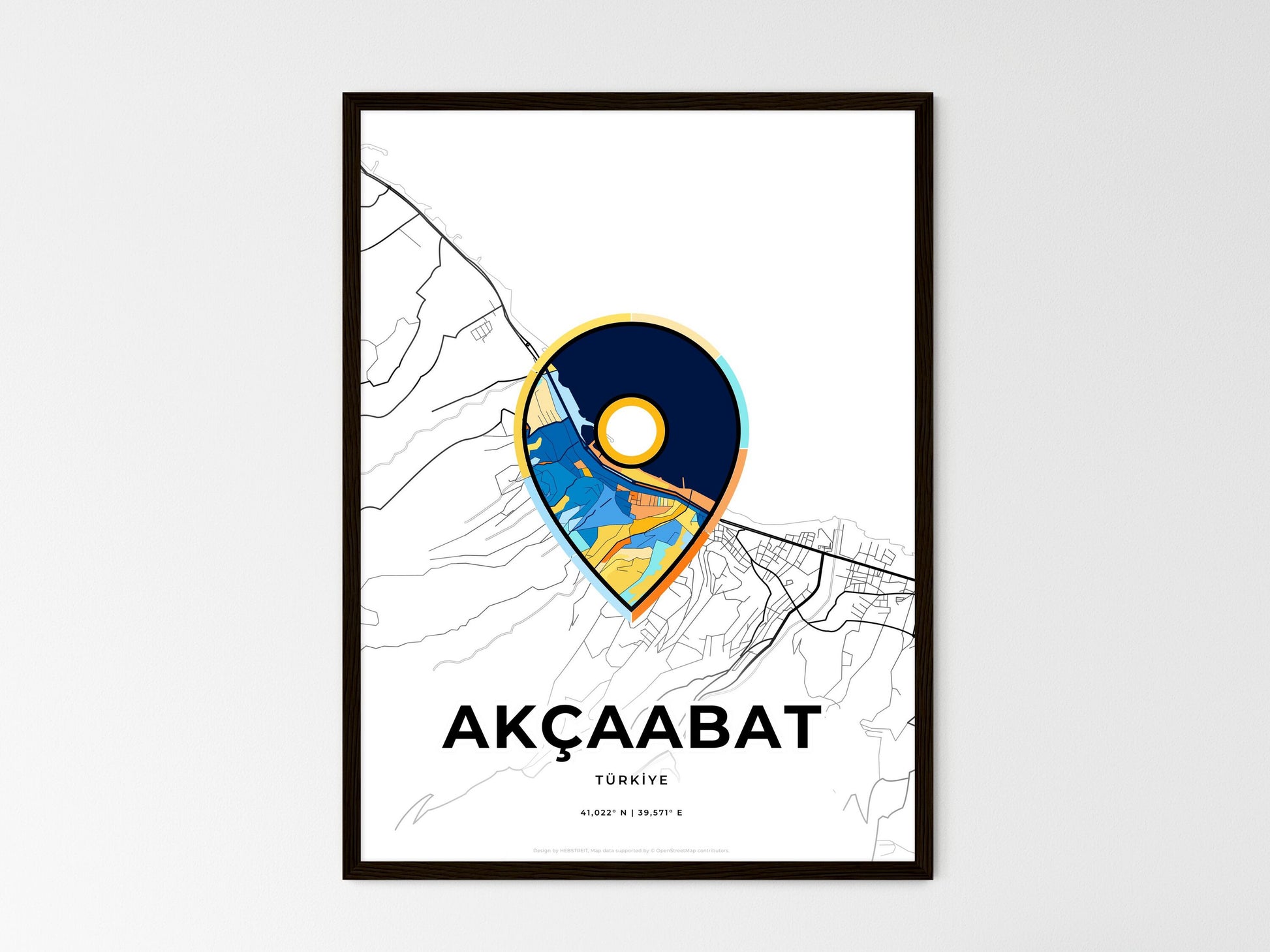 AKÇAABAT TURKEY minimal art map with a colorful icon. Where it all began, Couple map gift. Style 1
