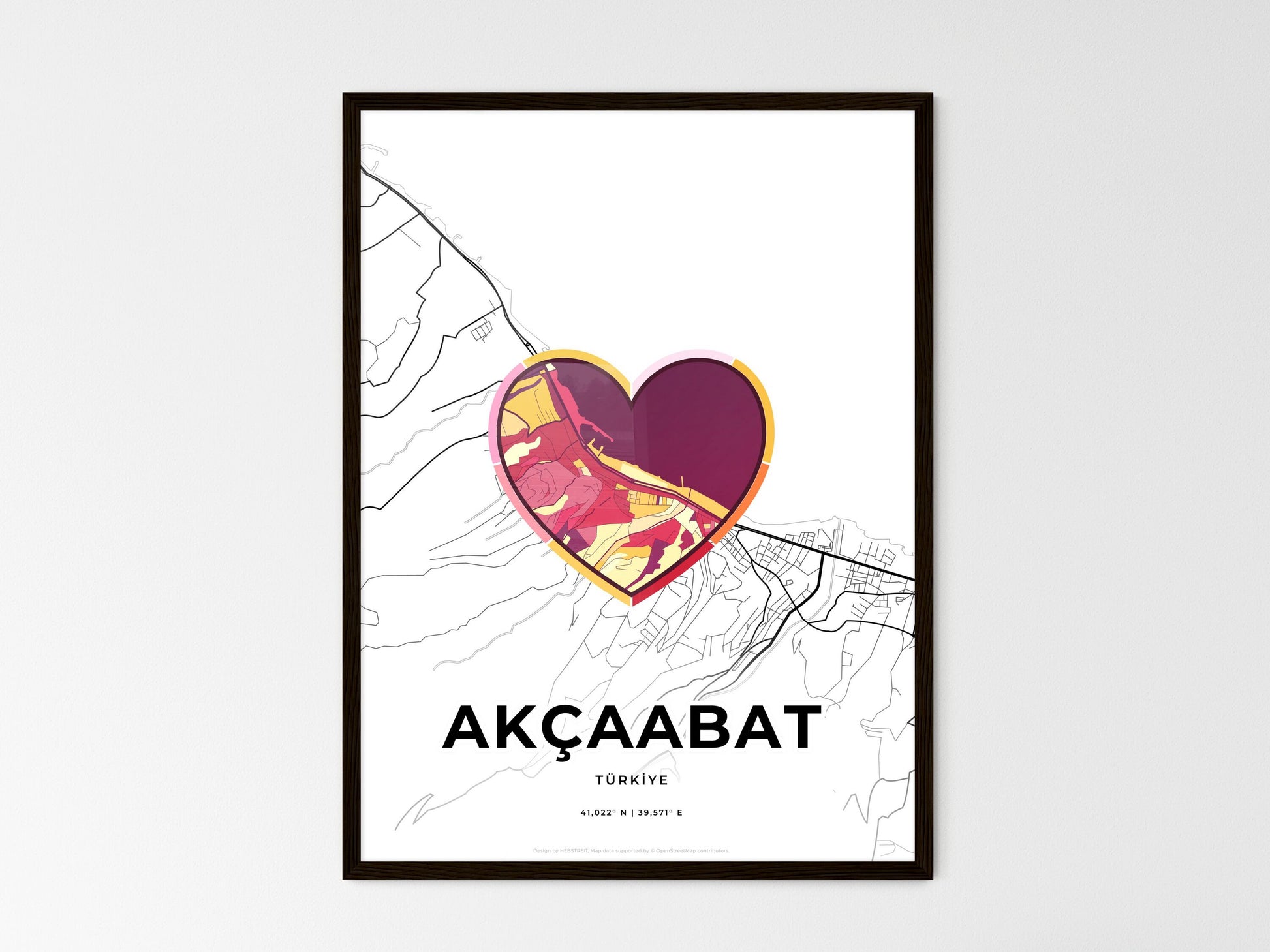 AKÇAABAT TURKEY minimal art map with a colorful icon. Where it all began, Couple map gift. Style 2