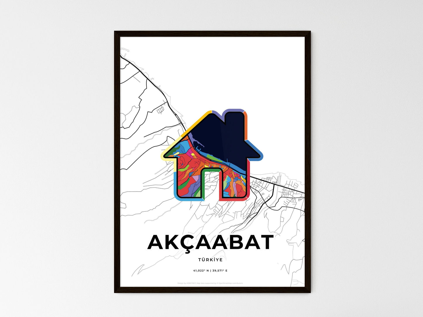 AKÇAABAT TURKEY minimal art map with a colorful icon. Where it all began, Couple map gift. Style 3