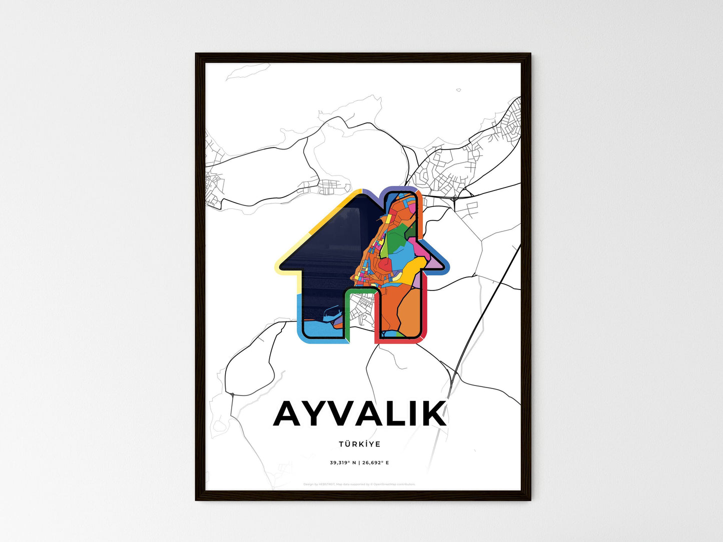 Ayvalik Turkey wedding art map with home icon