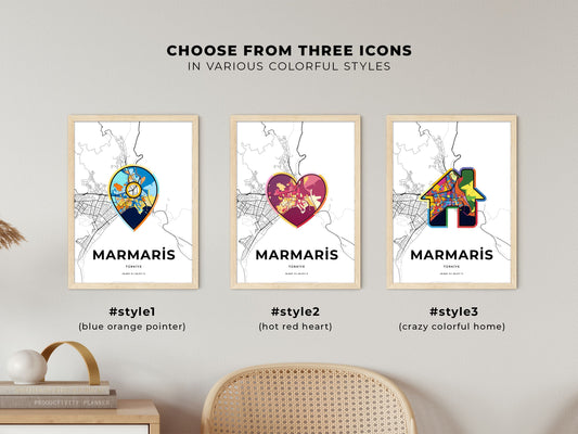 Marmaris Turkey maps with colorful icons