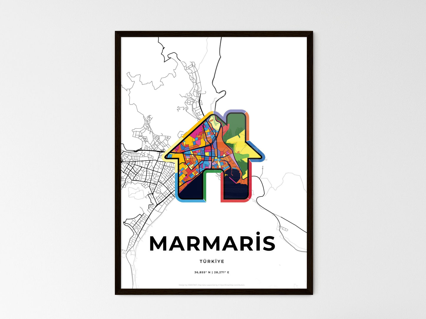 Marmaris Turkey wedding art map with home icon