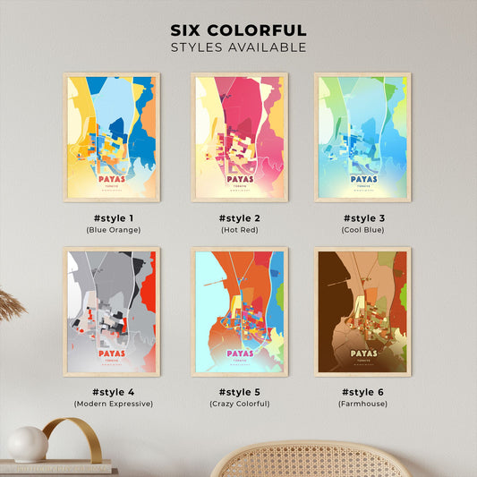 Colorful PAYAS TURKEY Fine Art Map Blue Orange